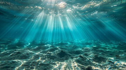 Poster - Sunlight pierces the serene ocean, illuminating vivid blues, greens, vibrant coral reefs, and colorful fish.