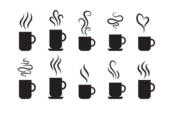 Wall Mural - Smells line icon set, hot aroma Coffee, tea in cup, smells or fumes. Isolated symbols doodle glasses of hot drinks. Fragrances evaporate icons.