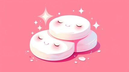 Wall Mural - Illustration of a cute cartoon cosmetic cotton pad symbolizing beauty makeup and skincare hygiene depicted as a standalone 2d graphic