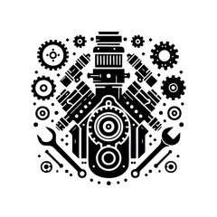 black and white car engine icon