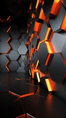 Poster - Vertical black and orange background of shapes. AI generative.