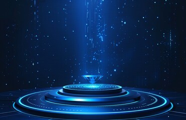 Wall Mural - Abstract futuristic technology background with glowing hologram elements and circular podium