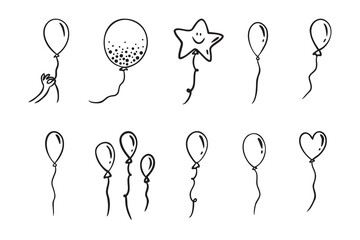 Wall Mural - Balloon doodle vector icon. Doodle set element. Heart, star balloons