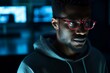© alisaaa - Programmer, black man and code reflection in glasses, cyber security and hacking in workplace. African American male employee, coder or IT specialist with eyewear, focus and programming in office