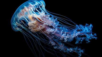 Wall Mural - Mesmerizing jellyfish on a black background