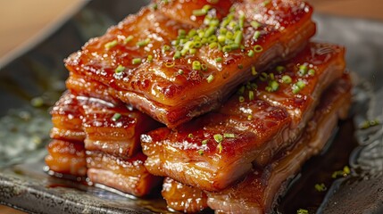 Wall Mural - Triple-layered pork belly served hot and crispy, a delectable treat for lovers of crispy pork delights