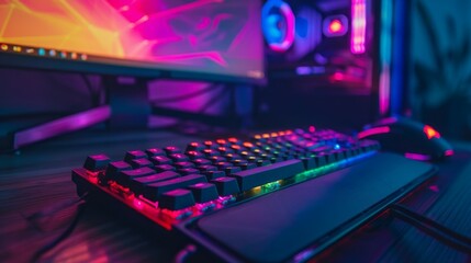 Poster - The keyboard is illuminated with a rainbow of colors, creating a vibrant