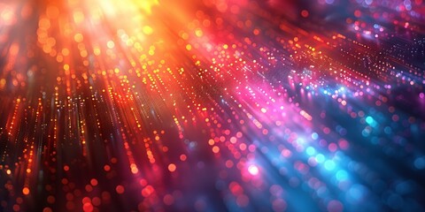 Poster - Glowing beams and glittering lines forming a futuristic, digital network background with bokeh effects.