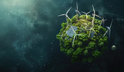 Sticker - miniature models of earth and eco-friendly photography of a green scenery, energy, electricity, crea