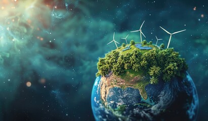 Wall Mural - Miniature models of earth and eco-friendly photography of a green scenery, energy, electricity, created with AI
