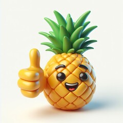 Wall Mural - 3D Pineapple emoji thumbs up on a white background