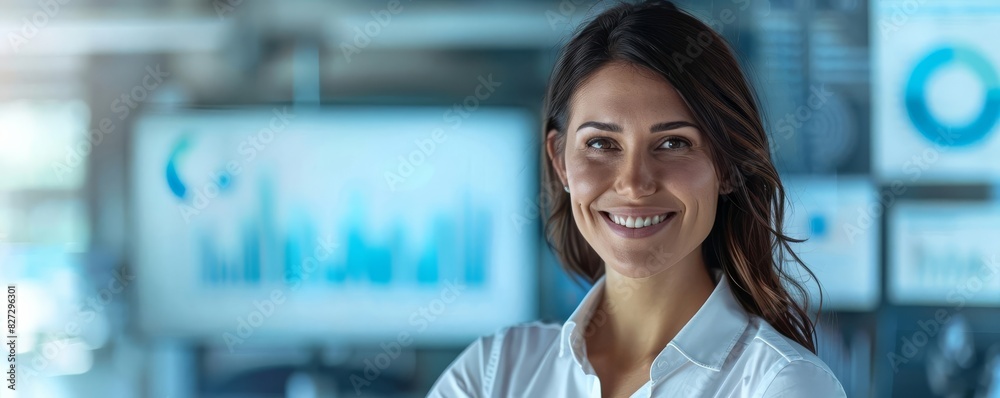 Data Analyst Focus on a female data analyst presenting a report with a ...