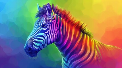 Poster - Creative fantasy animals. Rainbow zebra with colored stripes on a bright background