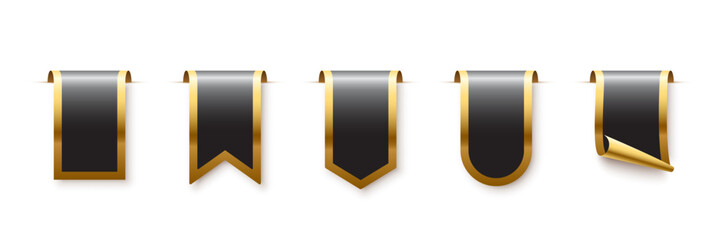 Poster - Black tag with golden frame set vector icons. Sales promotion banners, labels, ribbons collection for online shopping. 3d realistic web element for promotion, discount, best seller product on white