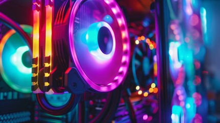 Poster - A computer case with neon colored fans