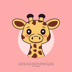 cute illustration of giraffe head in flat design style