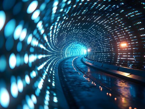 Binary stream or code tunnel background , data flow, charts with numbers and computer programing concept