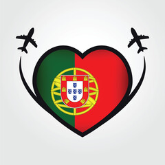 Wall Mural - Portugal Travel Heart Flag With Airplane Icons