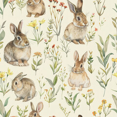 Wall Mural - cute rabbit tile seamless pattern background