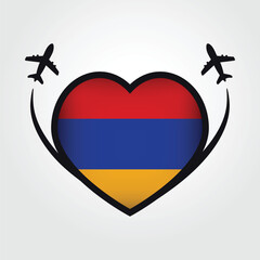 Wall Mural - Armenia Travel Heart Flag With Airplane Icons