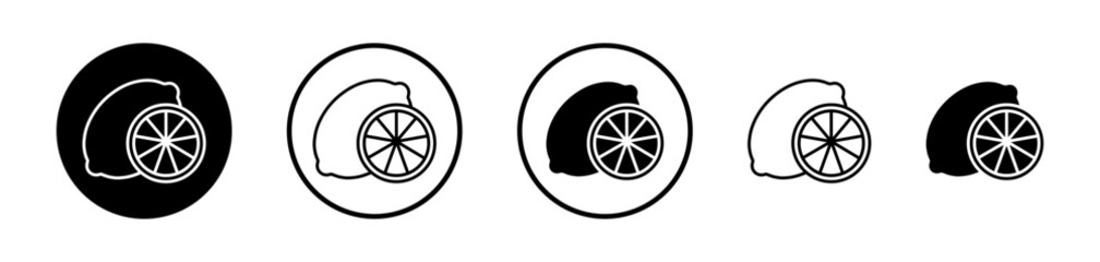 Lemon icon set. Simple lemonade vector symbol in fresh citrus fruit sign style. Citric acid lemon fruit icon.