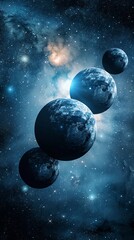 Wall Mural - enigmatic cosmic landscape with a sequence of alien planets