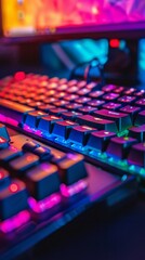 Poster - A colorful keyboard with a rainbow of lights on it