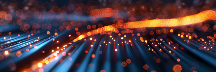 Poster - stunning abstract digital waves illuminated with glowing orange particles creating a mesmerizing fut