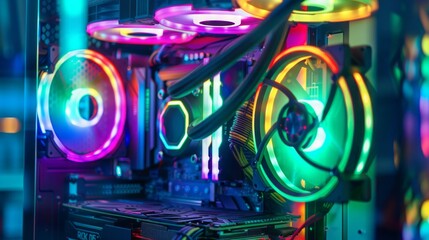 Poster - A computer case with a colorful fan on the inside