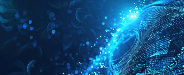 Fototapete - Abstract futuristic blue background with digital waves and glowing circular elements for technology or science concept vector illustration design