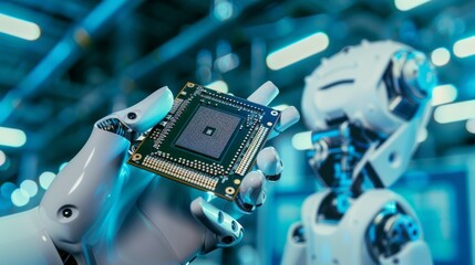 Poster - A robot is holding a computer chip in its hand