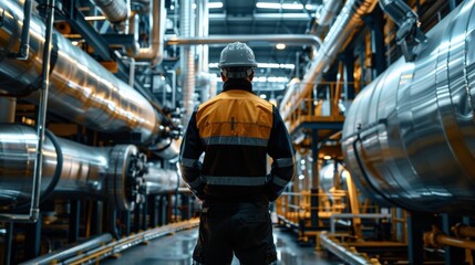 Wall Mural - Oil and gas industry worker at an industrial plant