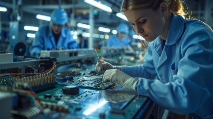 Poster - A woman is working on a computer chip