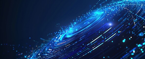 Fototapete - Abstract futuristic blue background with digital waves and glowing circular elements for technology or science concept vector illustration design