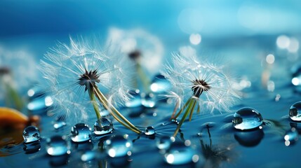 Wall Mural - dandelion seeds on a blue background