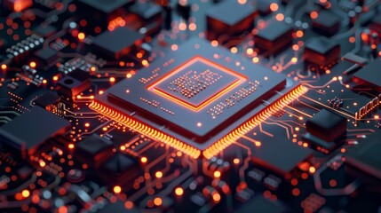 Poster - A computer chip with a glowing orange center