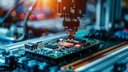 Poster - A computer chip is being manufactured in a factory