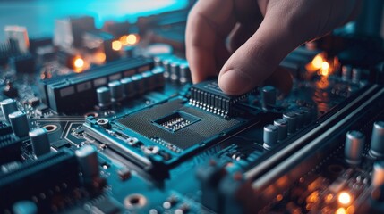Poster - A person is reaching into a computer's internal components
