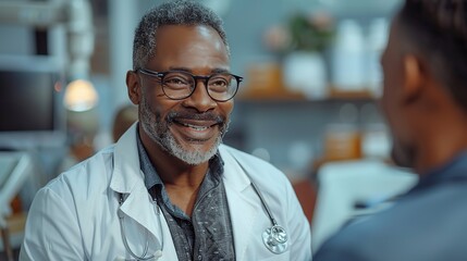 Canvas Print - medicine healthcare and people concept doctor talking to male patient at medical office in hospital copy space