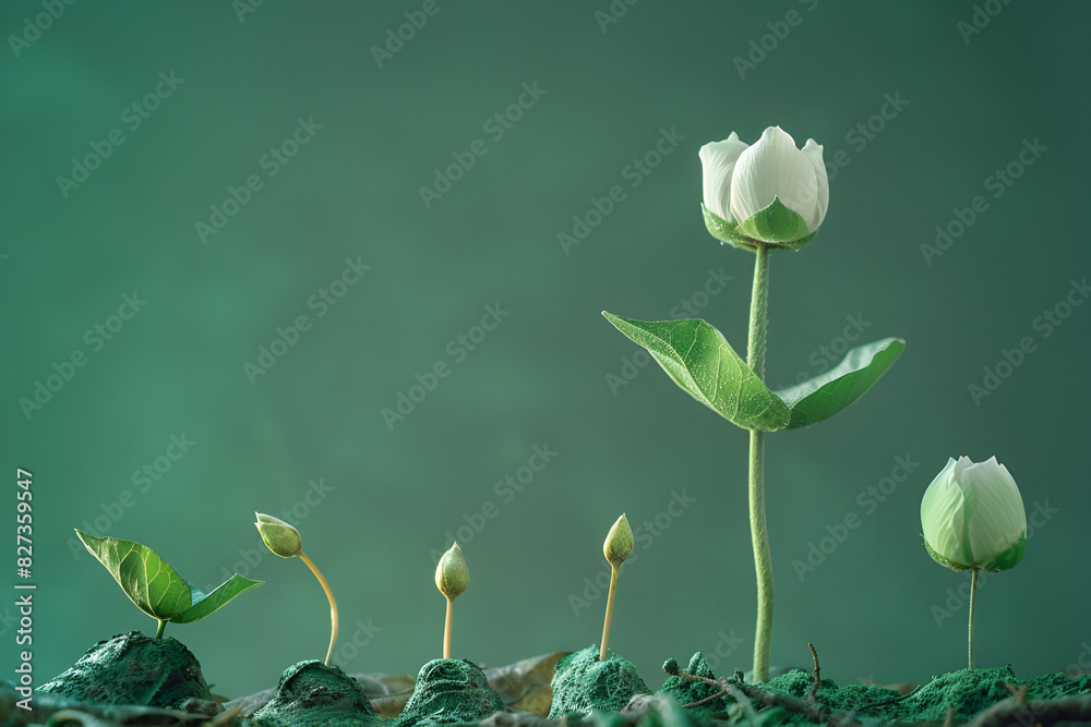 the growth stages of a plant, from a seed to sprouting plants, against ...