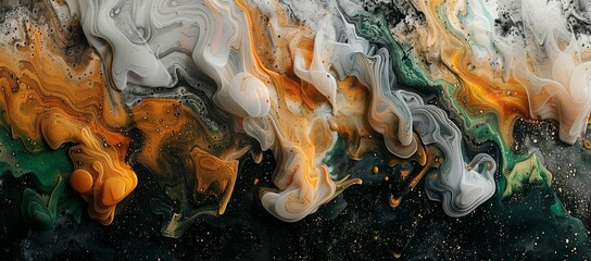 Wall Mural - abstract composition of earth rocks, smoke and clouds in colors black, brown, beige, green, white, orange