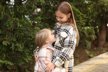 Sticker - Cute little sisters spending time together outdoors