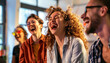 © Denis Yevtekhov - Coworkers participating in a team-building improv class, laughing and bonding through spontaneous performances, with copy space