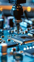 Poster - A close up of a computer chip being inserted into a computer