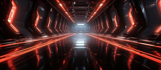 Canvas Print - 3d rendering glowing red neon sci-fi corridor