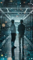 Aufkleber - Two men standing in a dark room with a blue light above them