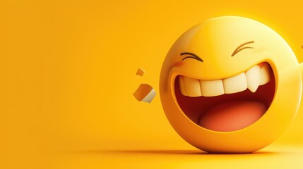 Poster - A vibrant yellow emoji with a sleek arrow like head is playfully emoting with a big smile revealing a glimpse of its two shiny teeth