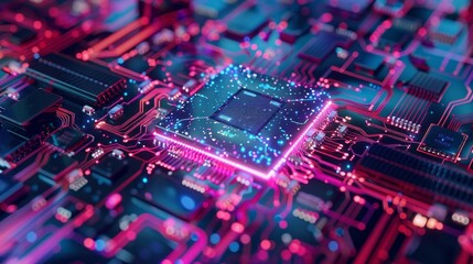 Poster - A computer chip is shown in a bright, colorful, and abstract style