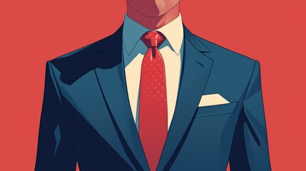 Canvas Print - A man elegantly clad in a suit paired with a striking red tie embodying various roles such as an avatar boss office worker manager banker and businessman depicted in a sleek flat 2d icon ill