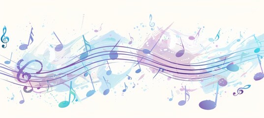Wall Mural - Blue musical notes in a waving shape on a white background